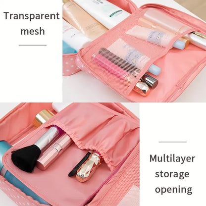 Bolsa de maquillaje de viaje portátil, impermeable, con múltiples compartimentos, multifuncional, organizador de artículos de tocador para mujeres y niñas