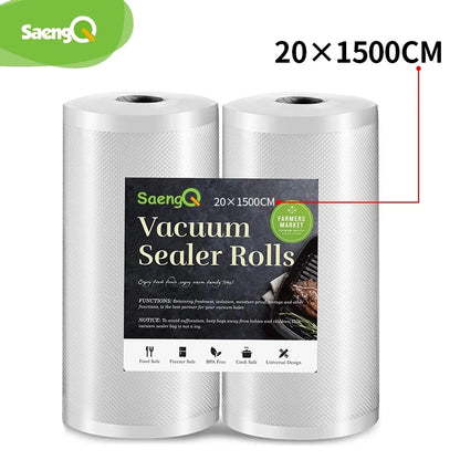 SaengQ-bolsa selladora al vacío de alimentos para cocina, bolsas de almacenamiento Sous Vide para envasado al vacío, 12/15/20/25/30cm x 1500cm/rollos