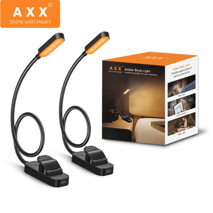 Clip on Book Light AXX Amber Reading Lights Rechargeable Clip on Light for Kids Students Small Reading Lamp Night Lamp 2 Pack