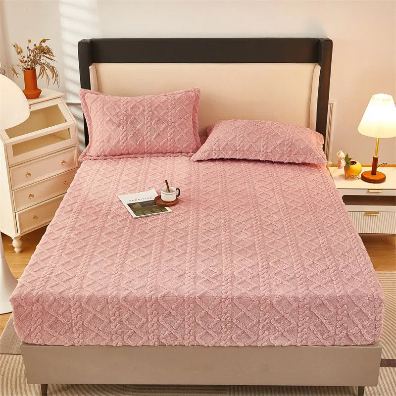 Bonenjoy Plush Bed Sheet for Winter Warm Bed Cover Queen/King Size Coral Fleece Thick Fitted Bed Sheet drap housse 180x200cm