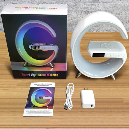 2023 New Intelligent G Shaped LED Lamp Bluetooth Speaker Wireless Charger Atmosphere Lamp With Clock App Control Home Decoration