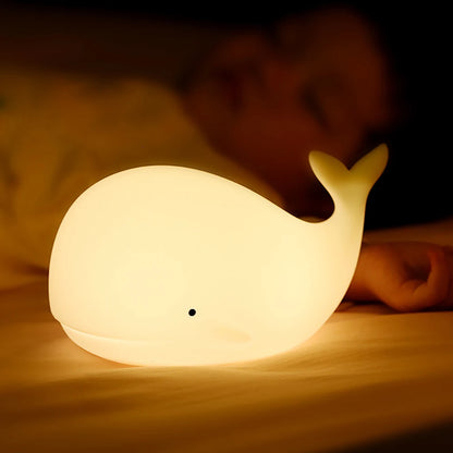 Luces LED de noche con forma de ballena de dibujos animados, lámpara de silicona con palmaditas, lámparas de ambiente con carga USB, decoración de cabecera para niños, regalos para bebé