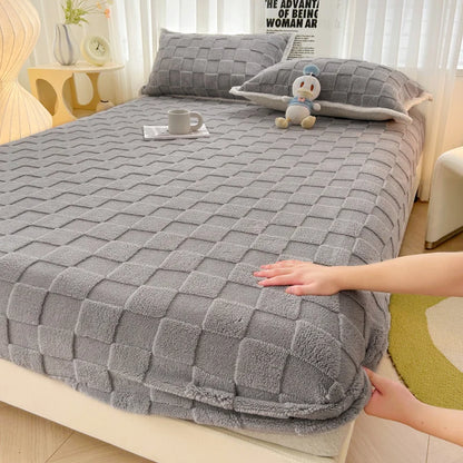 Bonenjoy – couvre-lit Jacquard en velours, drap-housse de Style à carreaux, protège-matelas chaud (sans taie d'oreiller)