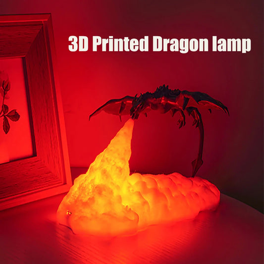 Dragon Shape LED Night Light 3D Printing Dragon Flame Breathing Slow Change Room Decor USB Rechargeable Light Birthday Toy Lamp