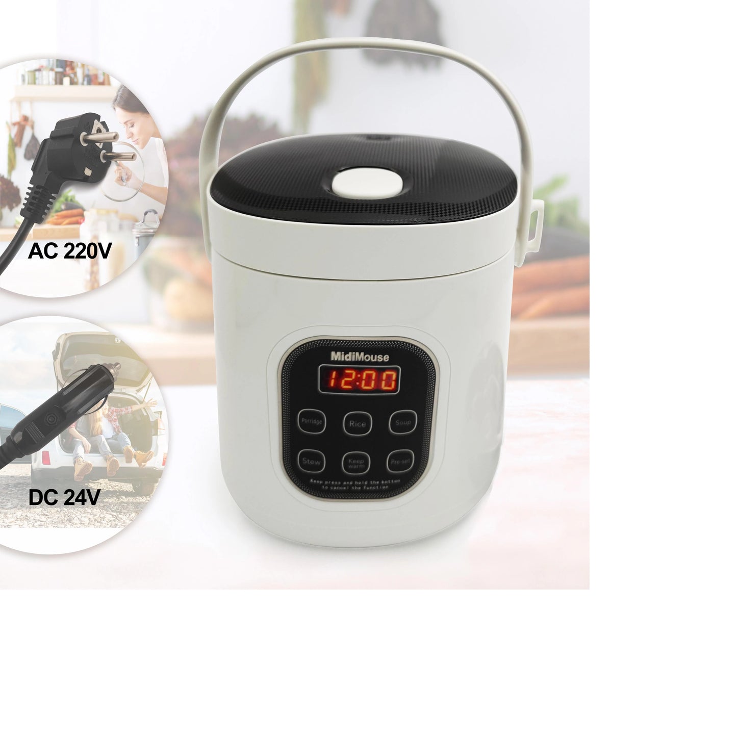 Rice Cooker Used in Car and Home 12v to 220v or Truck and Home 24v to 220V