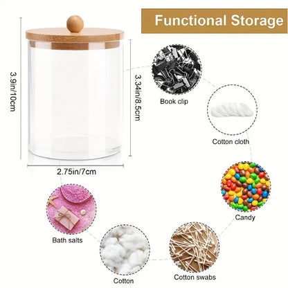 Boîte de rangement en acrylique avec couvercle, distributeur de support Qtip, pot en plastique transparent, organisateur de maquillage, boîte de salle de bains, Organization de rangement