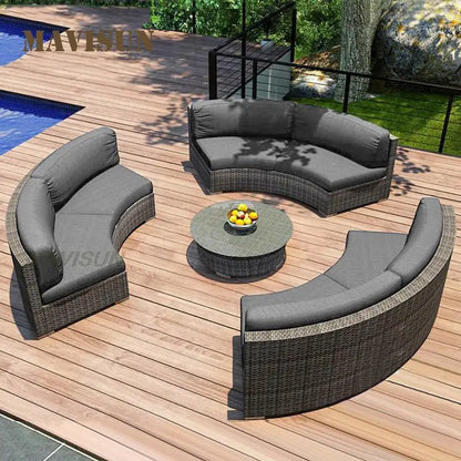 Leisure Hotel Reception Sofa Set New Round Stitching Sofa Combination With Cushions Outdoor Rattan Furniture