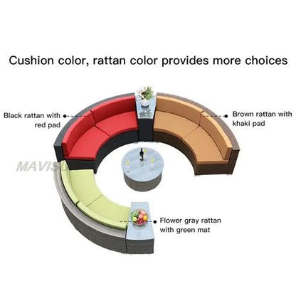 Nueva combinación de sofás de costura redonda con cojines, sofá de mimbre para exteriores, para Villa, terraza, patio, ocio, recepción de Hotel