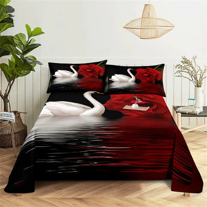 Gorgeous Swan Queen Sheet Set Kid's Flat Sheet Boys and Girls Bed Sheets and Pillowcases Bedroom Bed Sheet Set Bedding Set