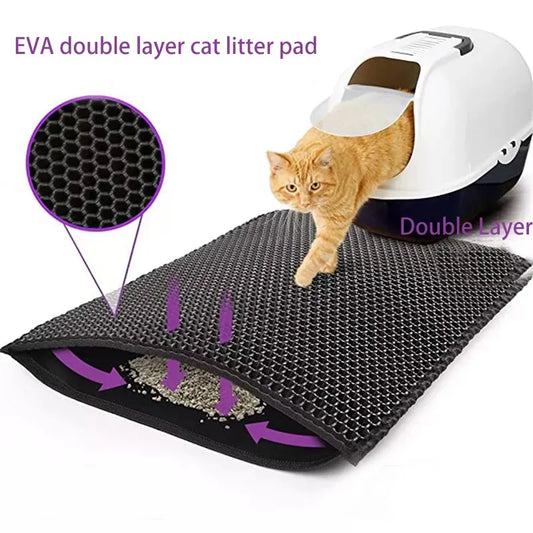 Tapis de litière pour chat avec cadeau, Double couche imperméable, tapis de bac à litière pour animaux de compagnie, antidérapant, tapis de lit lavable, produits de nettoyage