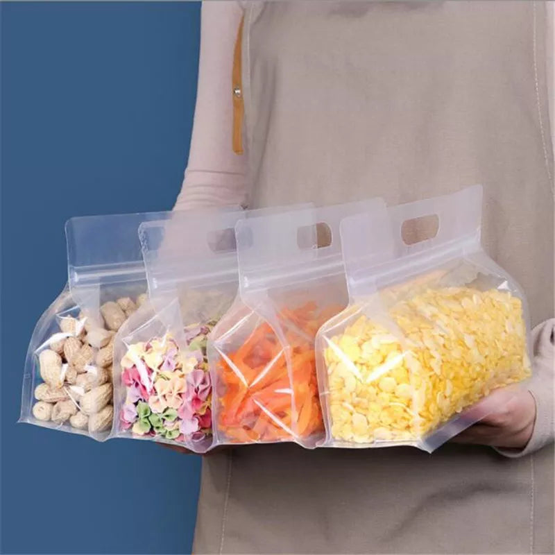 Bolsa de comida PEVA reutilizable, bolsa de almacenamiento de alimentos de pie para congelador, bolsa de silicona, organizador de cocina superior a prueba de fugas, bolsas cerradas frescas sin BPA