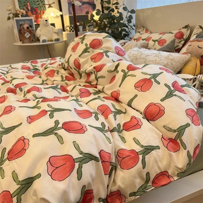 Juego de cama estilo Ins, funda nórdica lavable de Color sólido a la moda, sin edredón, fundas de almohada, Sábana para estudiantes, textiles suaves para el hogar