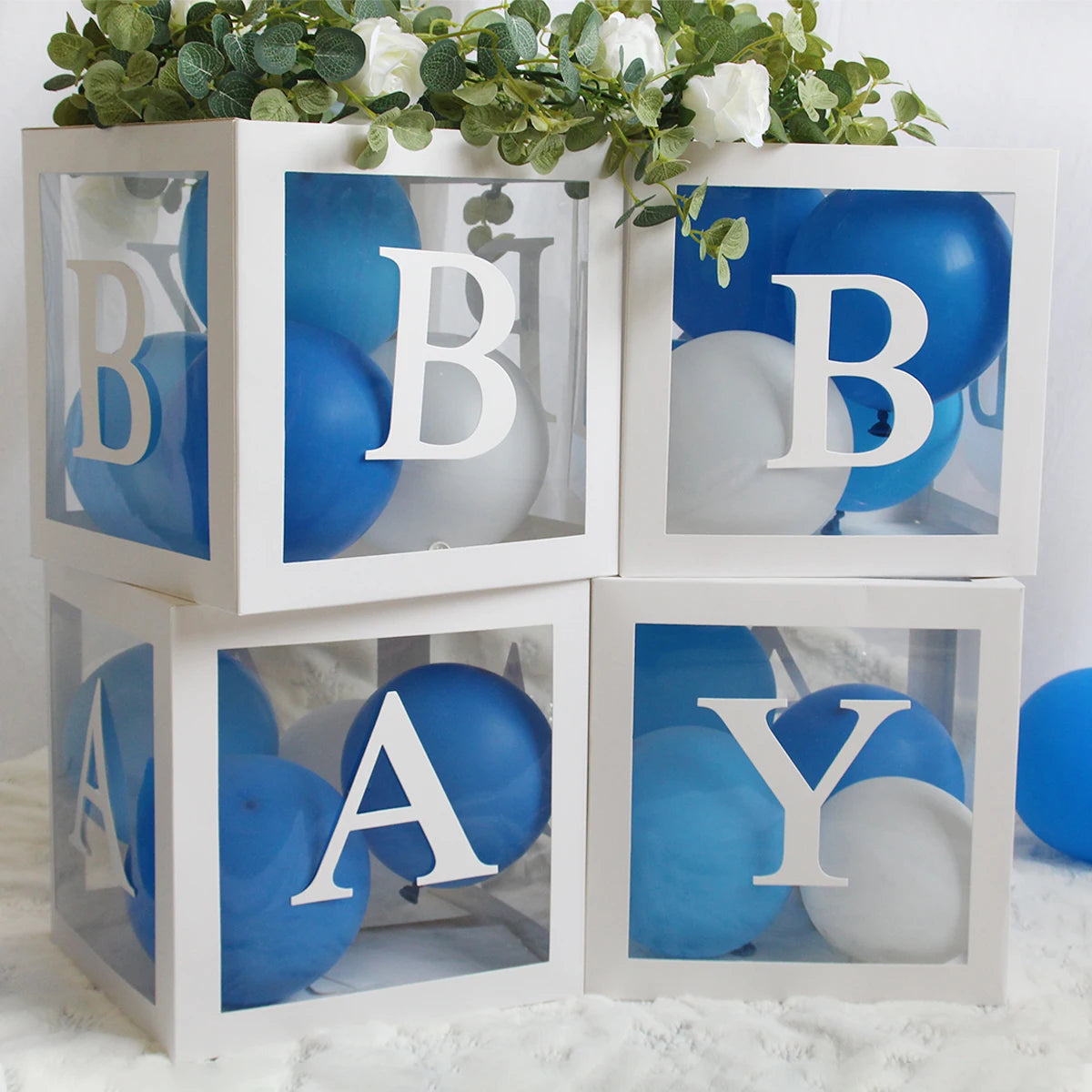 Caja de letras transparente personalizada de 27/25cm AZ Baby Shower Girl decoración de fiesta de primer cumpleaños niños boda cumpleaños globo caja DIY