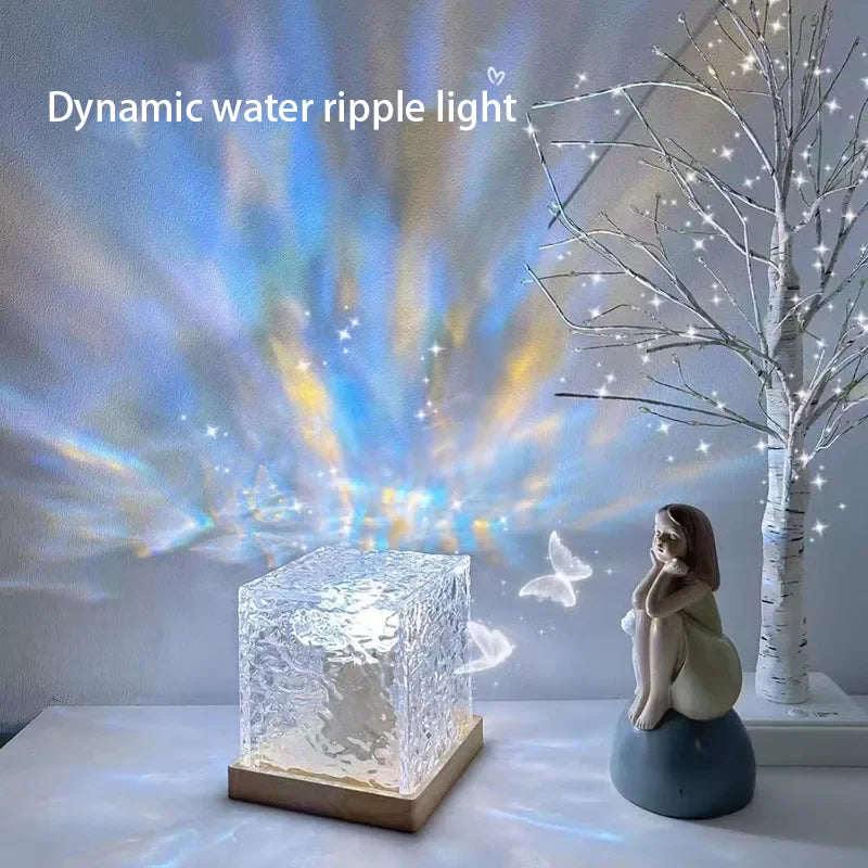 Lámpara de cristal, proyector de ondas de agua, luces nocturnas, decoración del hogar, casas, dormitorio, atmósfera estética, regalo de vacaciones, luces de atardecer