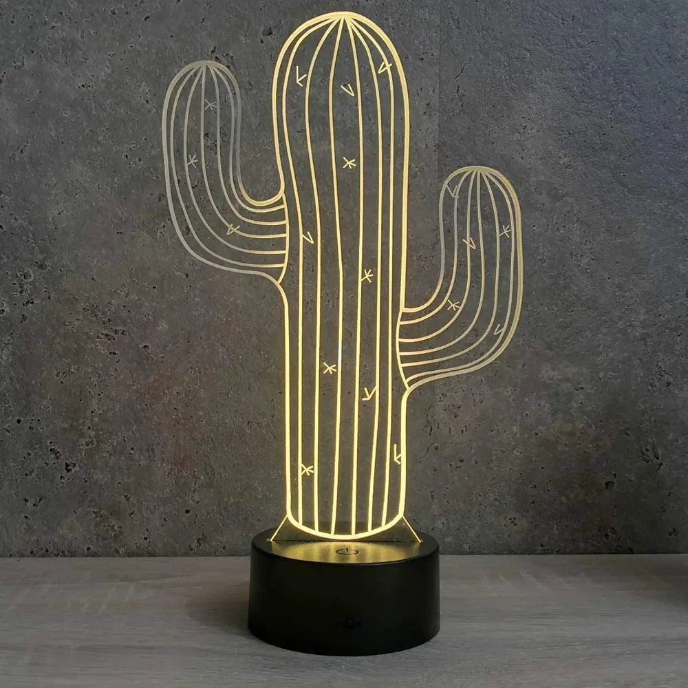 Nighdn 3D Cactus Flower Night Light Lamp Illusion Led 7 Color Changing Touch Remote Control Table Desk Decoration Lamps Gifts