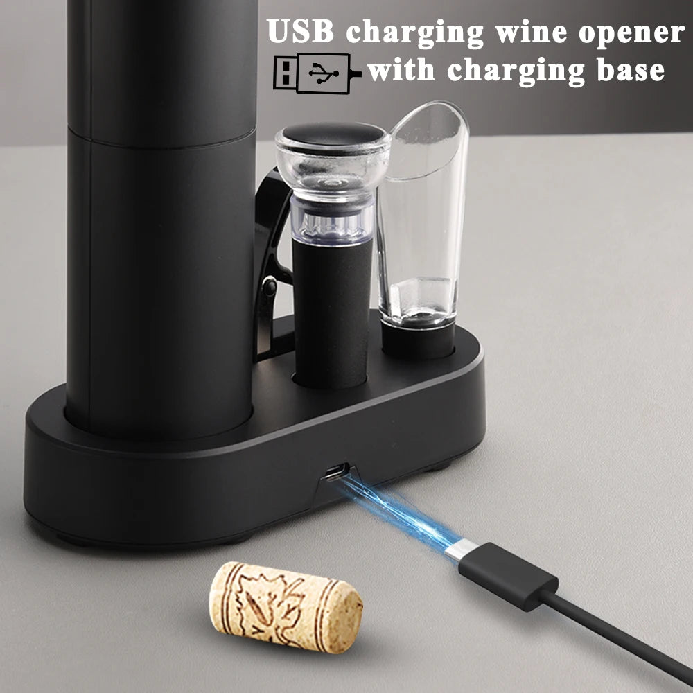 Abridor de botellas de vino eléctrico, sacacorchos automático para vino tinto, abridor de vino recargable con Base de carga, herramientas para vino, productos de cocina