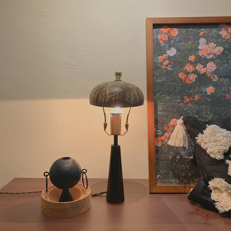 Vintage Coconut Shell Solid Wood Bedside Table Lamp