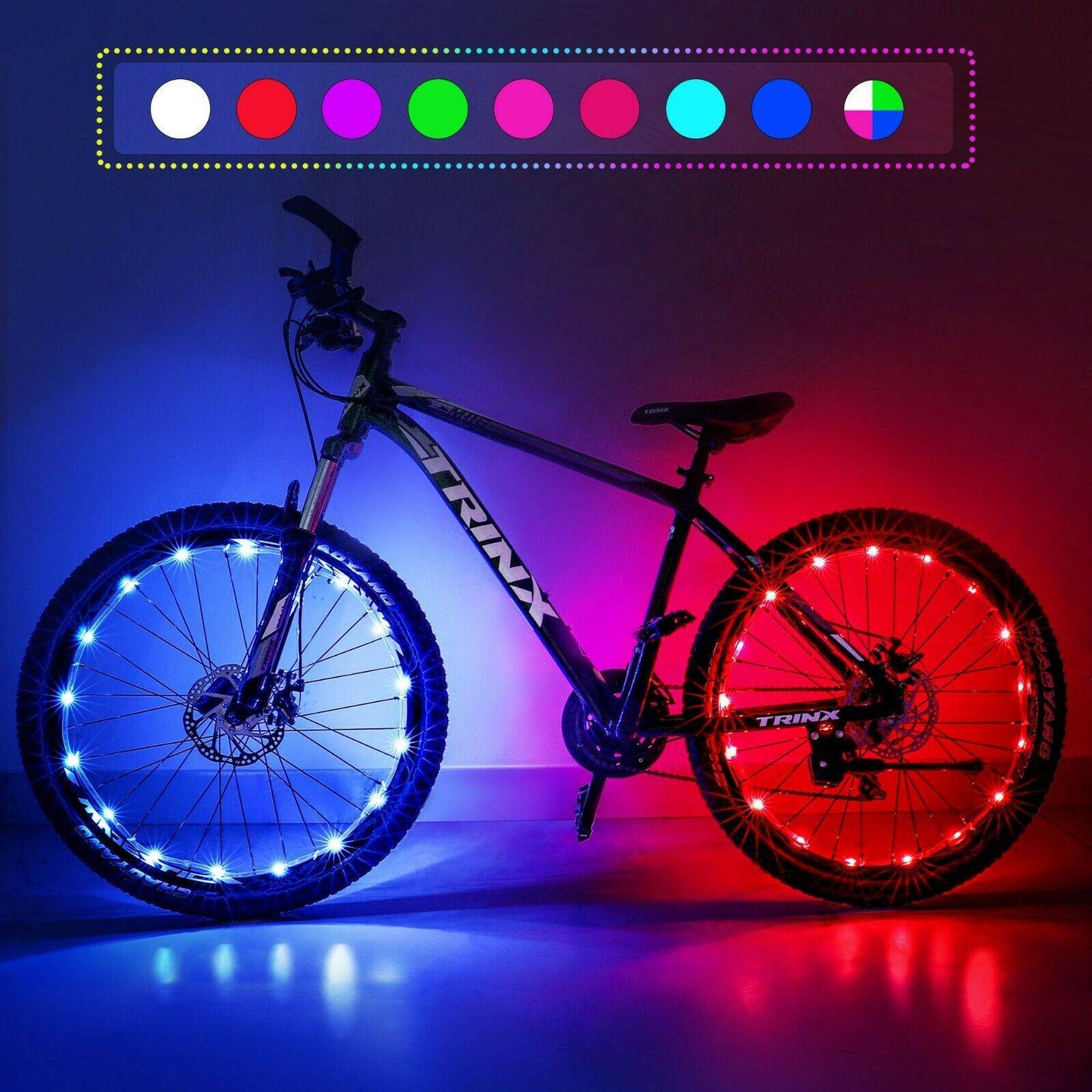 Paquet de 2 lumières de roue de vélo LED, 7 couleurs dans un vélo étanche