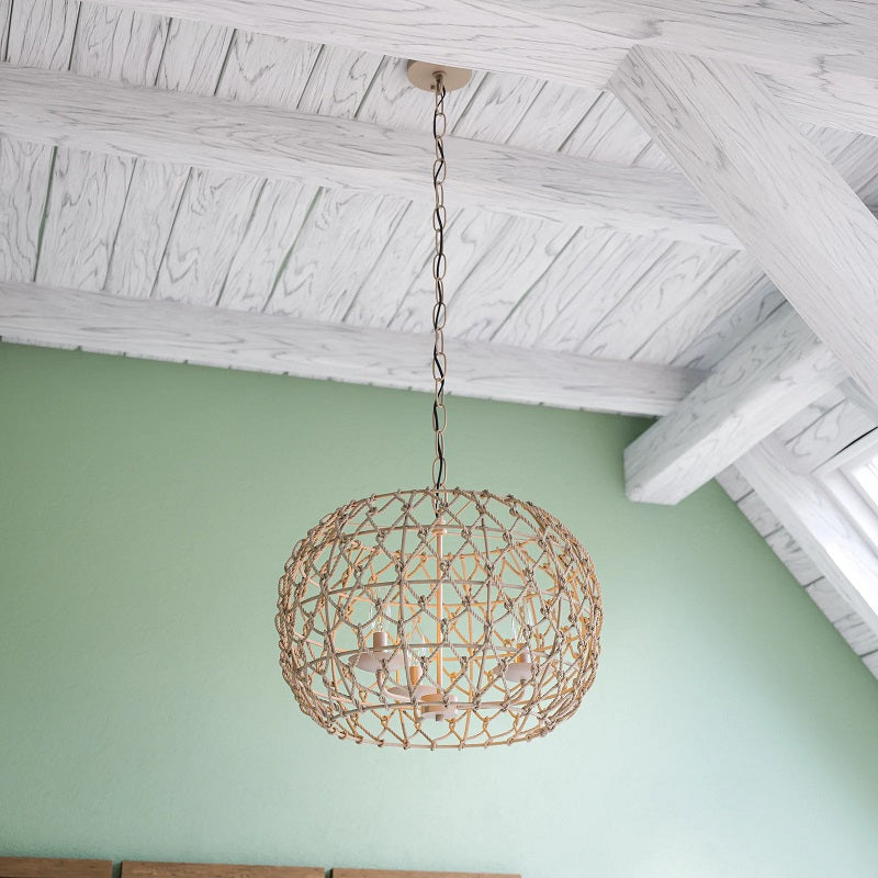 Creative Bedroom With Hemp Rope Weaving Chandelier