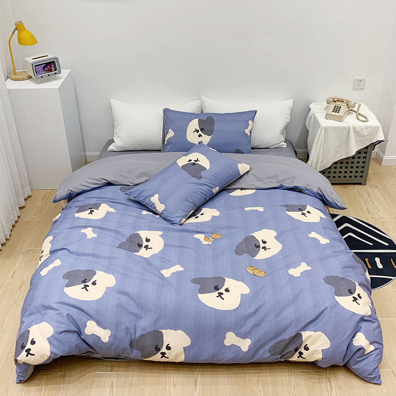 Parure de lit en coton quatre pièces pour fille, motif cœur, dessin animé, housse de couette, linge de lit en pur coton