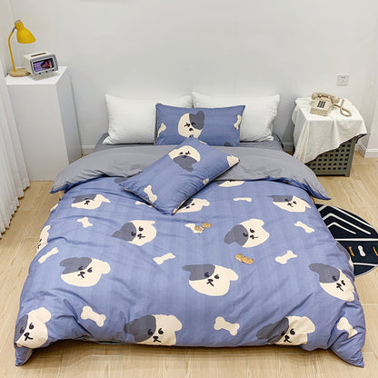 Parure de lit en coton quatre pièces pour fille, motif cœur, dessin animé, housse de couette, linge de lit en pur coton