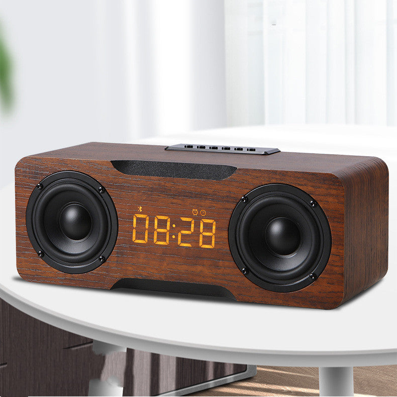 Altavoz Bluetooth con reloj de madera, función de tarjeta TF de disco U, altavoz de escritorio para el hogar