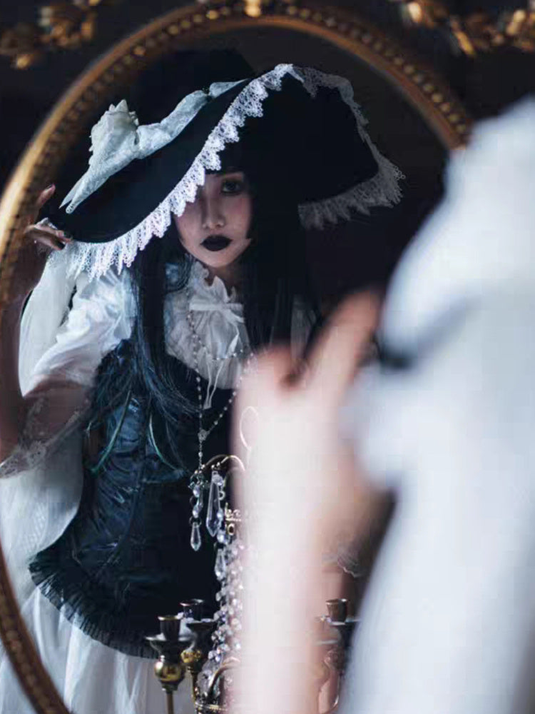 Bonnet de sorcière d'Halloween en dentelle à longs serpentins pour fille