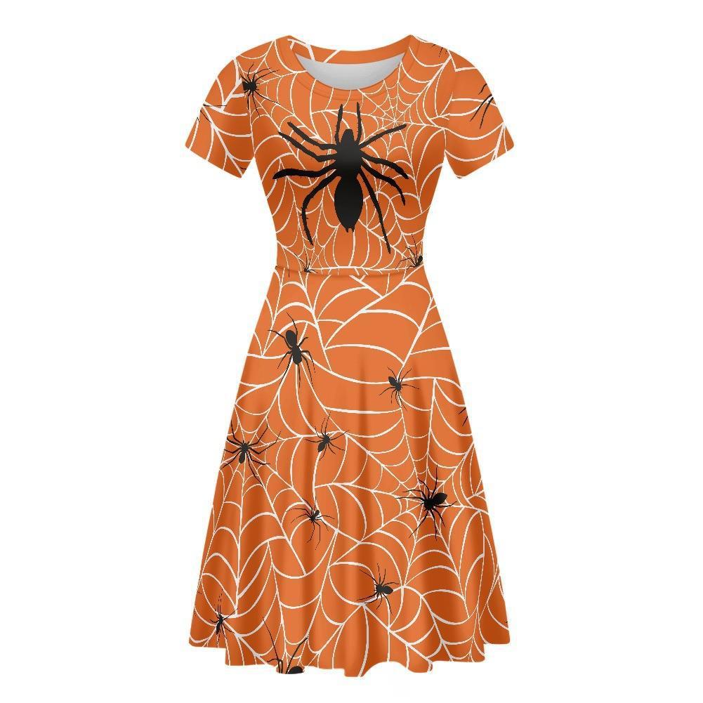 Robe Halloween Femme Araignée Grimace Citrouille Imprimé