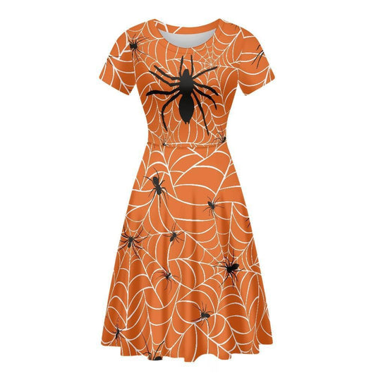 Robe Halloween Femme Araignée Grimace Citrouille Imprimé