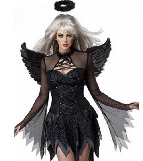 Costume d'ange noir d'Halloween à la mode