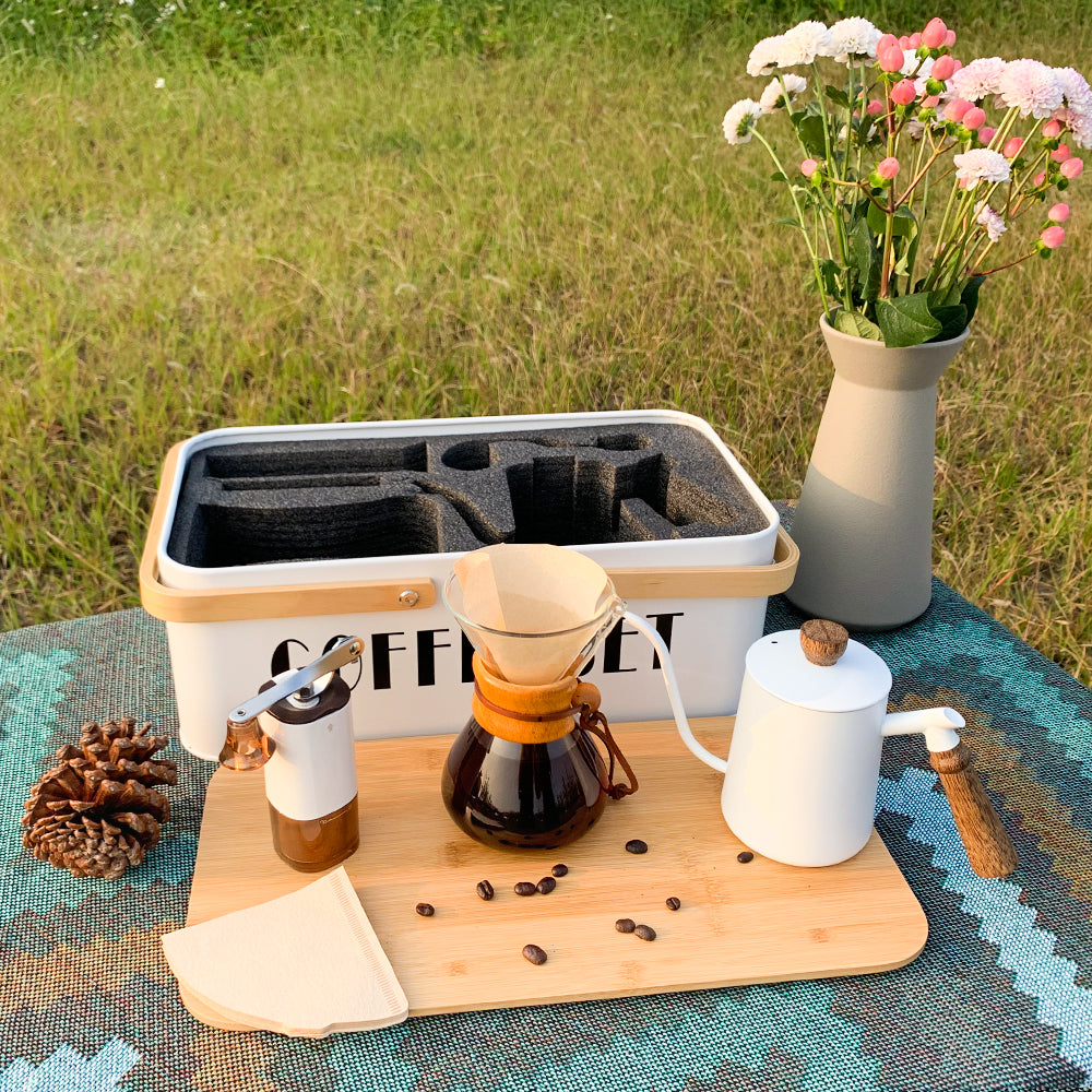 Caja de almacenamiento para acampar Juego de café hecho a mano