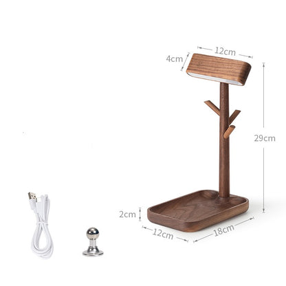 Lámpara de mesa LED de madera maciza de nogal Negro Nórdico, portallaves, escritorio recargable