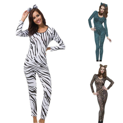 Disfraz de Halloween con estampado de leopardo para cosplay, disfraz de discoteca