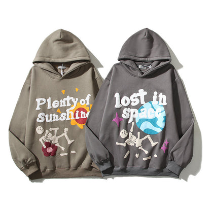 Skull Halloween Print Hoodie Graffiti Foam Letter Printed Hooded Sweater Coat Long Sleeve Sweatshirt