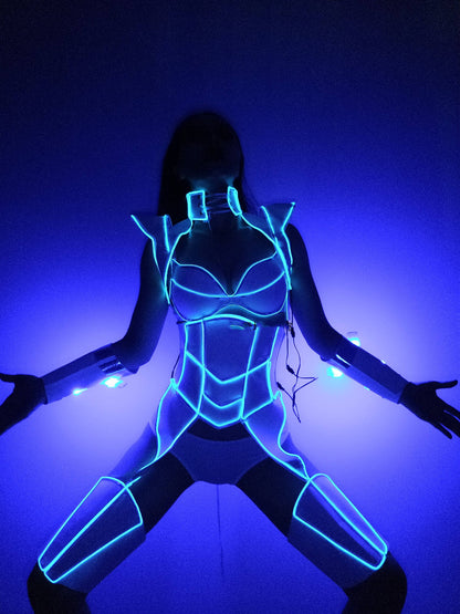 Conjunto de tecnología futurista LED de moda para mujeres