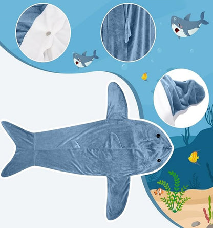 Ambitelligence Couverture de requin à capuche pour adultes et enfants, sac de couchage confortable en flanelle pour costume de requin