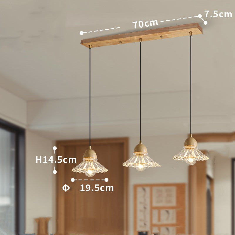 Lámpara de araña minimalista moderna nórdica de tres cabezas de vidrio de madera maciza