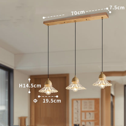 Solid Wood Glass Three Head Restaurant Nordic Modern Minimalist Chandelier