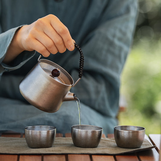 Service à thé en titane à vent sauvage, petite tasse à thé en titane pur, dispositif de préparation de thé en plein air, théière en titane, bouteille en titane