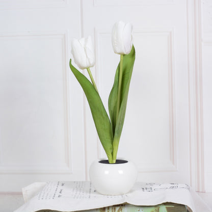 Luz LED nocturna de flor de tulipán, maceta Artificial, paisaje de plantas en maceta, lámpara de mesa, decoración para el hogar, dormitorio y sala de estar, regalo