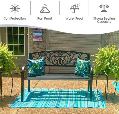 Outdoor Park Bench Double Seat Leisure Simple Iron Backrest