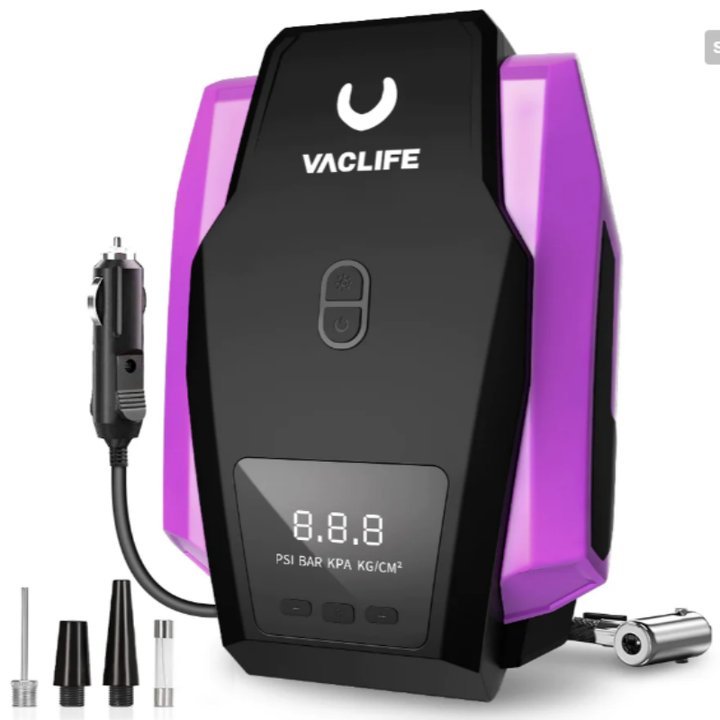 VacLife Inflador de neumáticos con compresor de aire, compresor de aire portátil DC 12 V para neumáticos de automóvil, bomba de neumáticos automática con luz LED, bomba de aire digital para neumáticos de automóvil, bicicletas y otros inflables