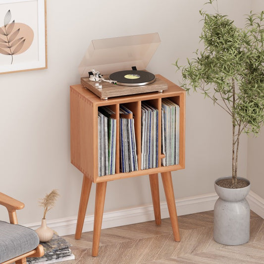 Walnut Vinyl Record Player Vintage Storage Rack