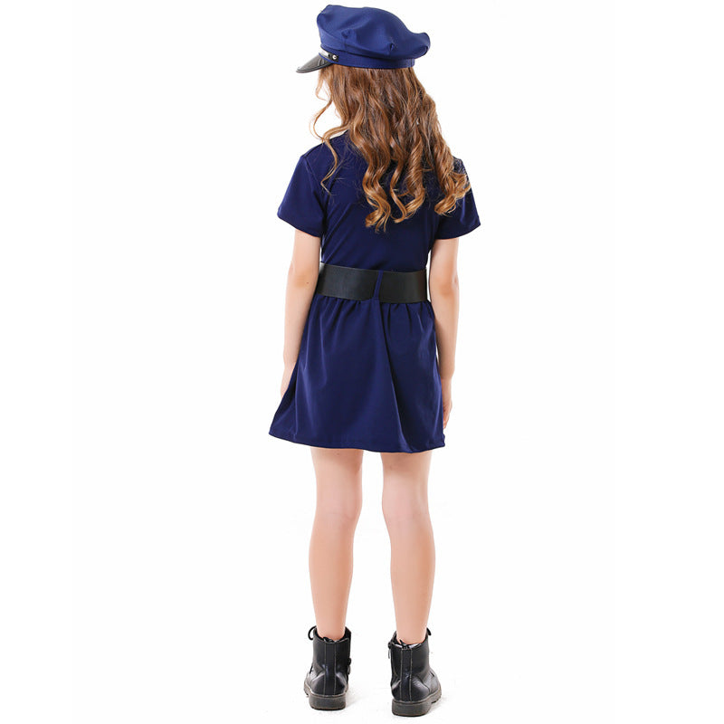 Costume d'expérience parent-enfant d'Halloween Robe de policière à boutons bleus