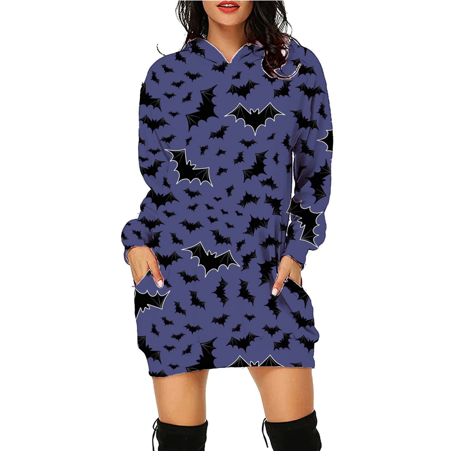 Sudadera con capucha larga con estampado de Halloween y bolsillos, suéter de manga larga, ropa para mujer