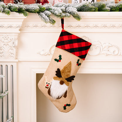 Décorations de Noël Pendentif de fenêtre brodé en tissu à carreaux rouges et noirs