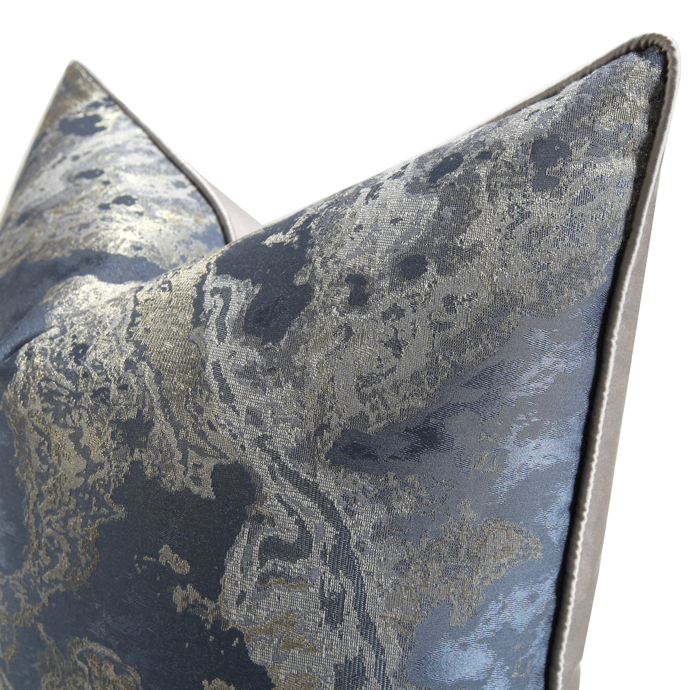 Coussin de peinture à l'encre de Chine, taie d'oreiller Jacquard bleu gris