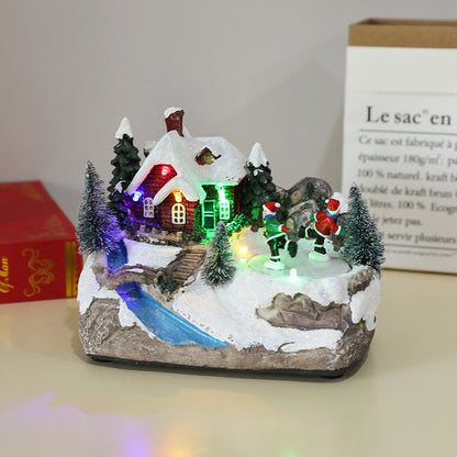 Décorations de Noël rotatives en résine lumineuses pour boîte à musique