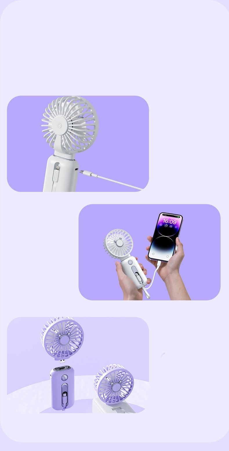 2-in-1 Handheld Fan Fast Charging Power Supply Portable Handheld Small Fan Desktop Silent Mini Fan For Home