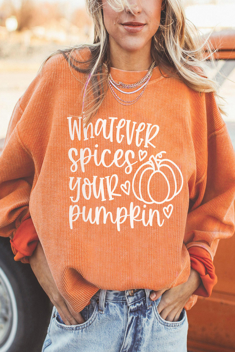 Pull tête de citrouille d'Halloween pour femme - Pull ample à col rond